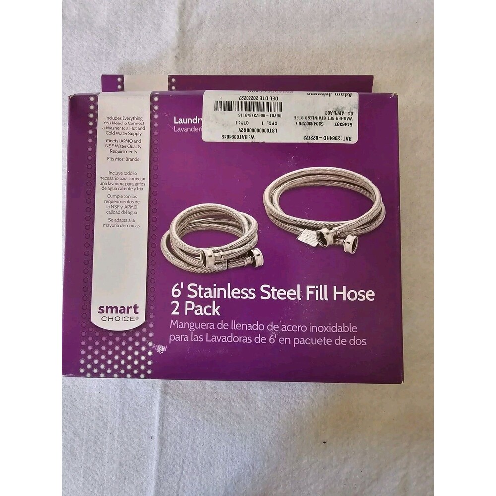 Smart Choice 6-Foot laundry Braided Stainless Steel Fill Hose 2 Pack Silver NEW